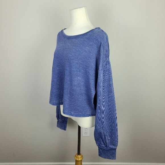 LULU'S Favorite Trend Washed Blue Cropped Pullover Sweatshirt XL - Picture 5 of 16